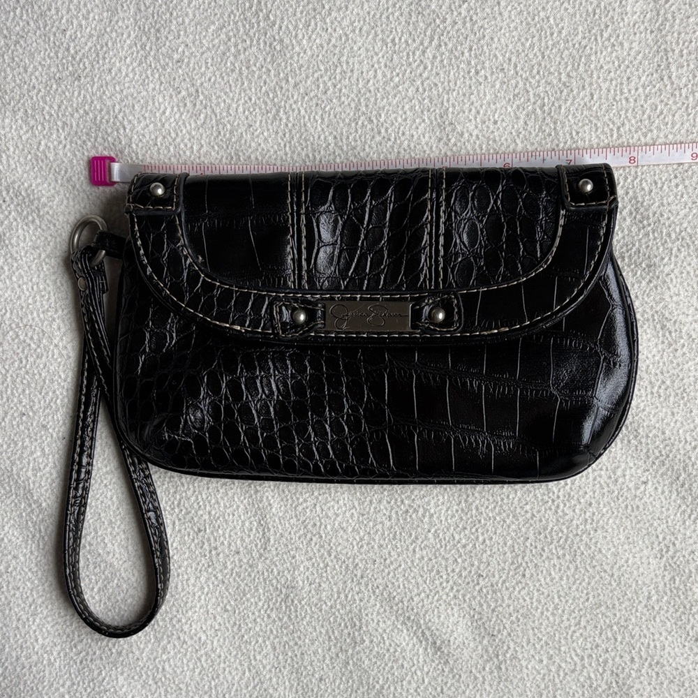 Jessica Simpson Black Crocodile-Patterned Wristlet